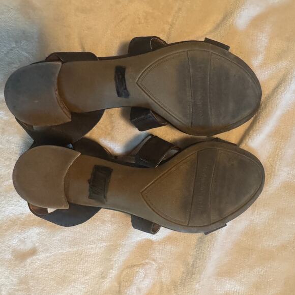 Franco Sarto black leather sandals cork heels sz 7 Paloma ankle strap shoes - Picture 6 of 7